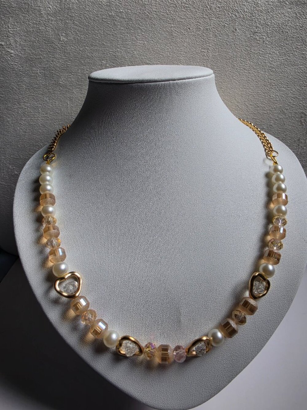 Pink Glass Bead and Faux Pearl Necklace